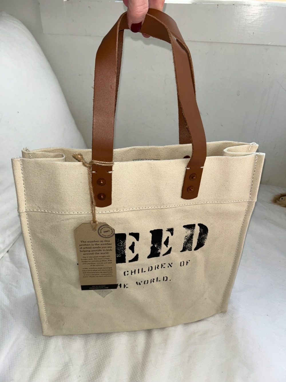 FEED Lauren NEW NWT off white British tanned leather handles tote bag